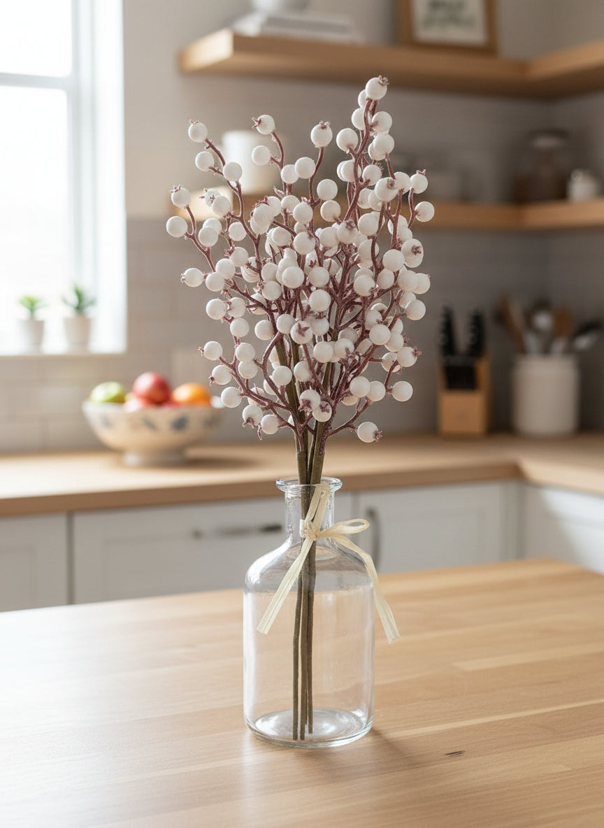 White Winter Berry Bundle – Faux Holiday Floral Stem