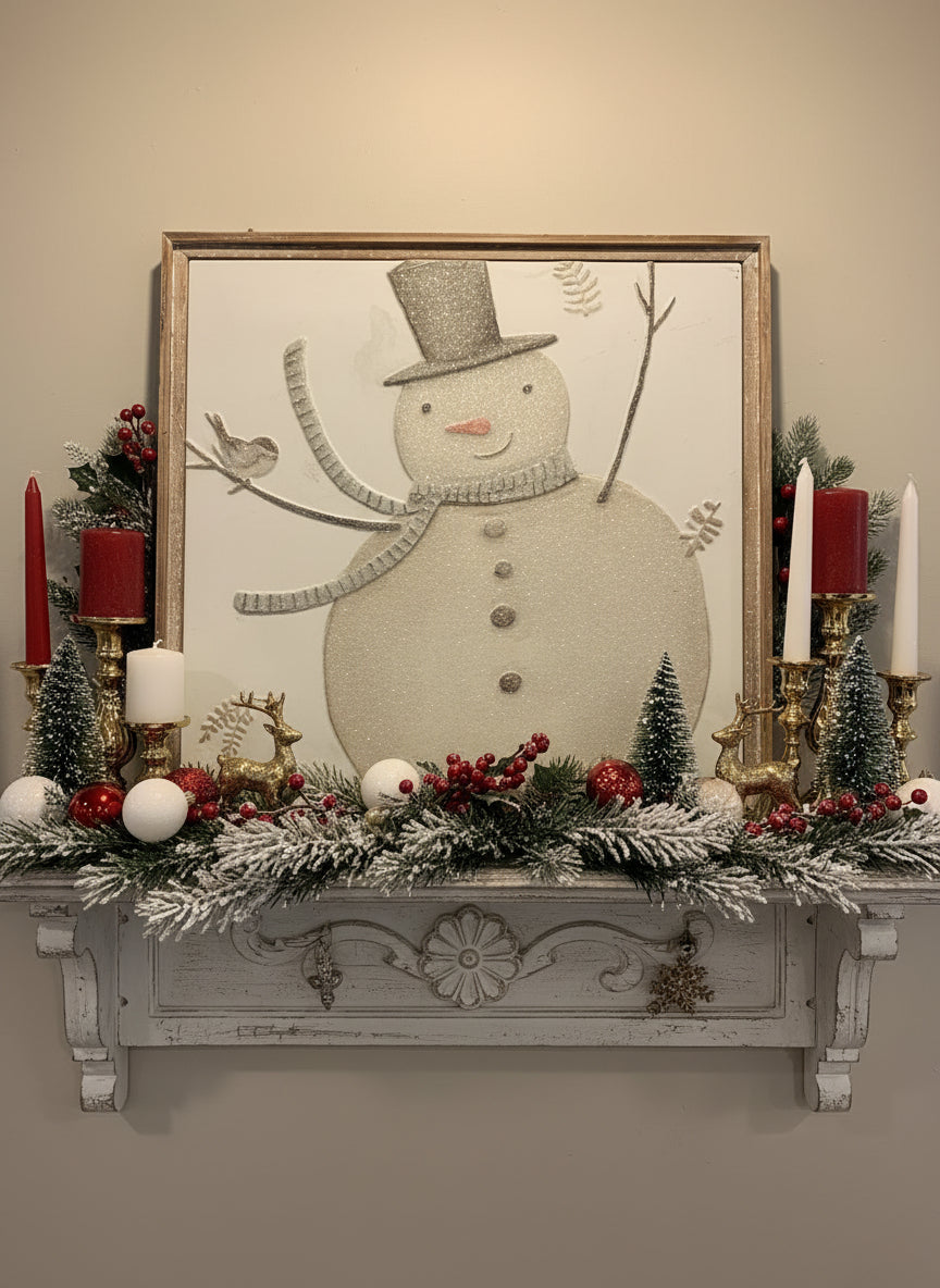 Framed Glitter Snowman Wall Art