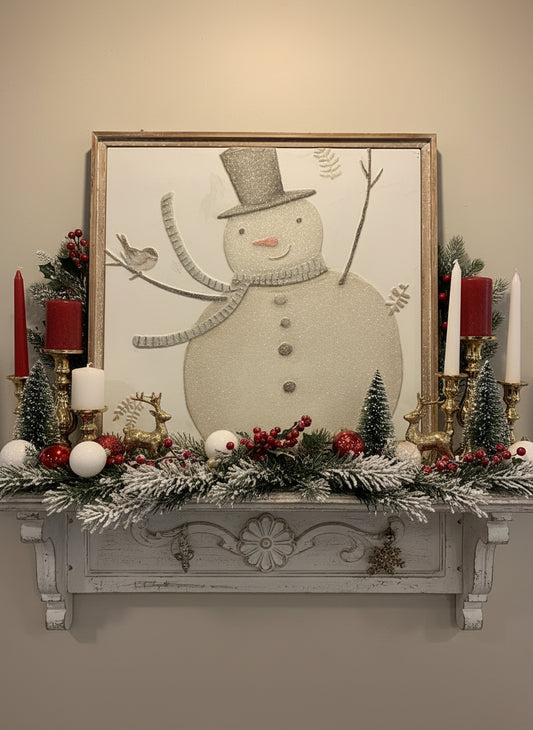 Framed Glitter Snowman Wall Art