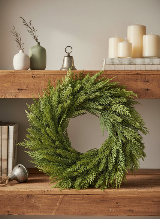 Cedar Evergreen Wreath – Faux Holiday Greenery