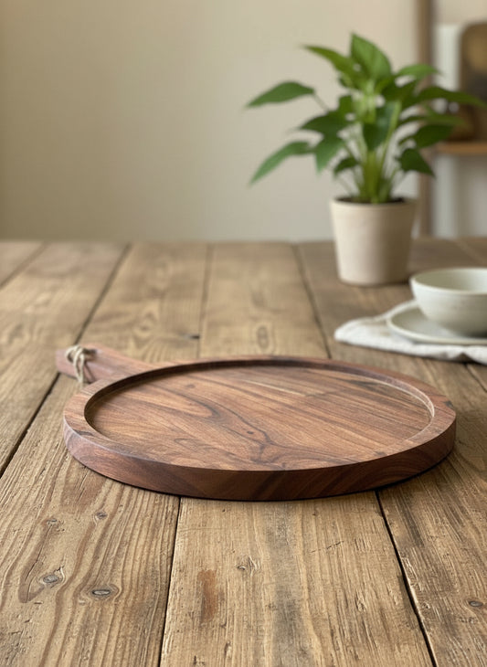 Round Wooden Serving Board with Handle