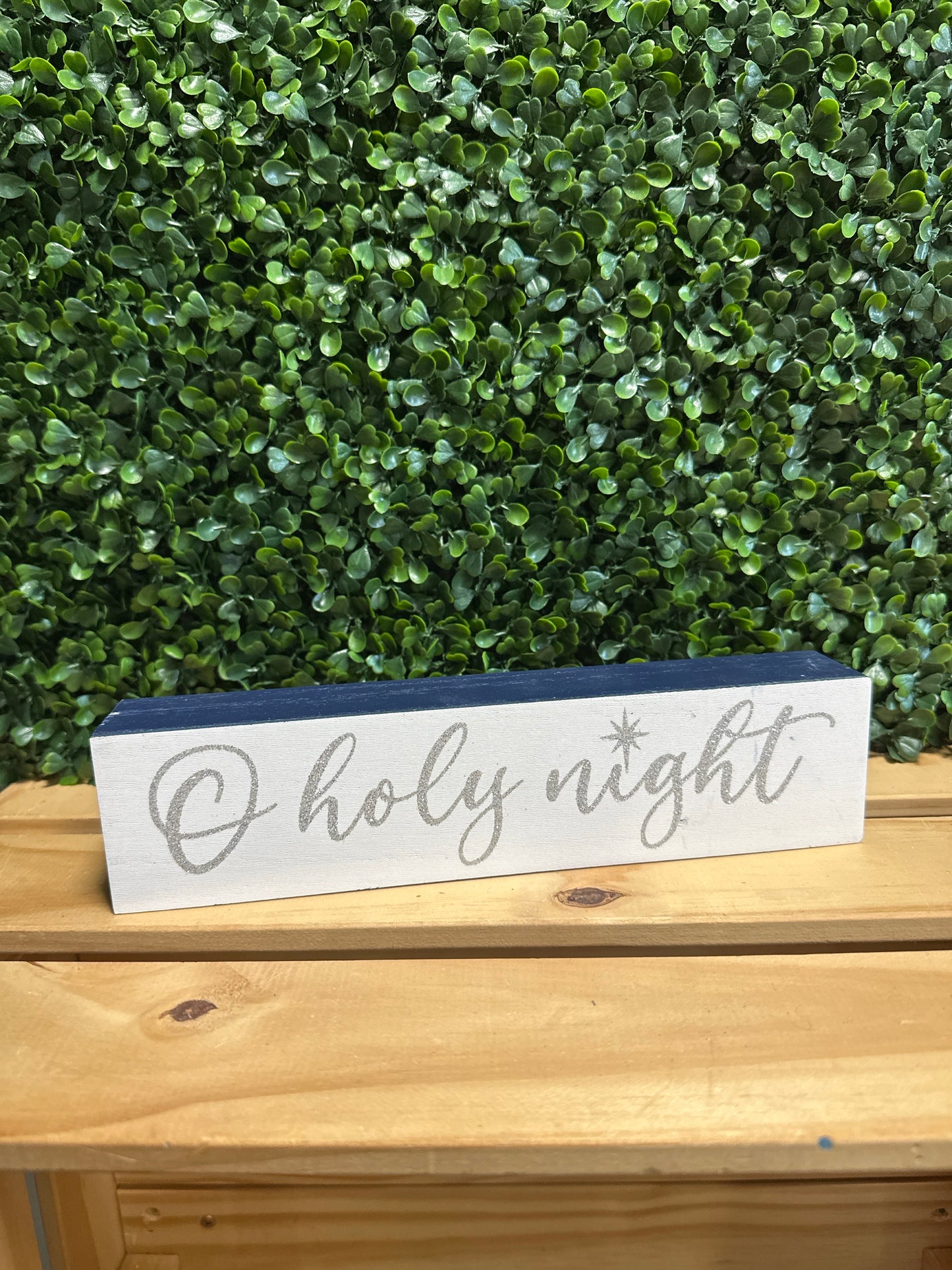 “O Holy Night” Wooden Block Sign – Rustic Christmas Shelf Decor