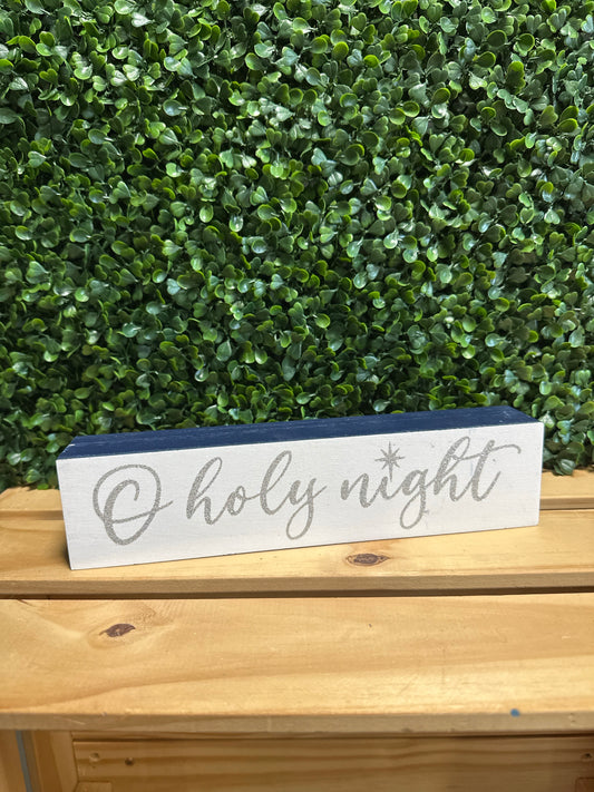 “O Holy Night” Wooden Block Sign – Rustic Christmas Shelf Decor