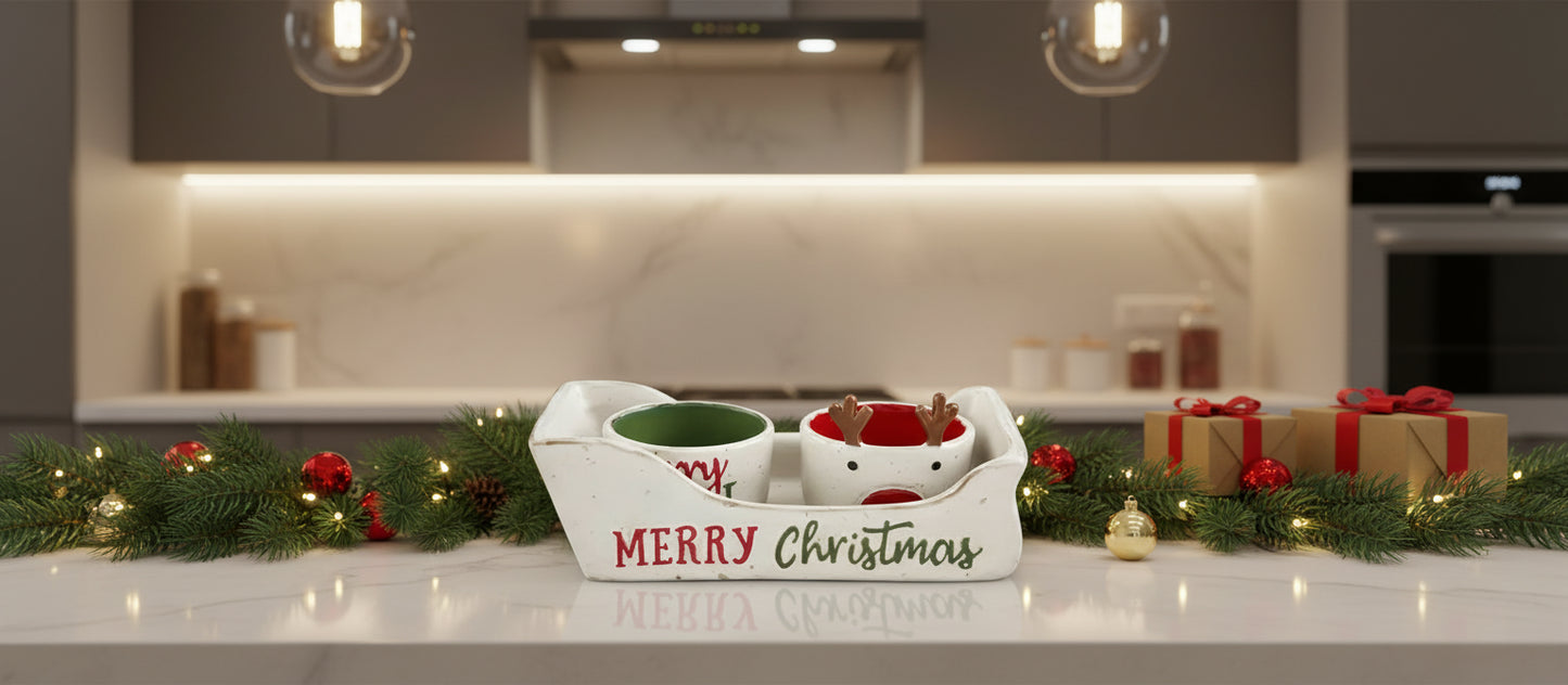 Merry Christmas Dip Bowl Set with Reindeer