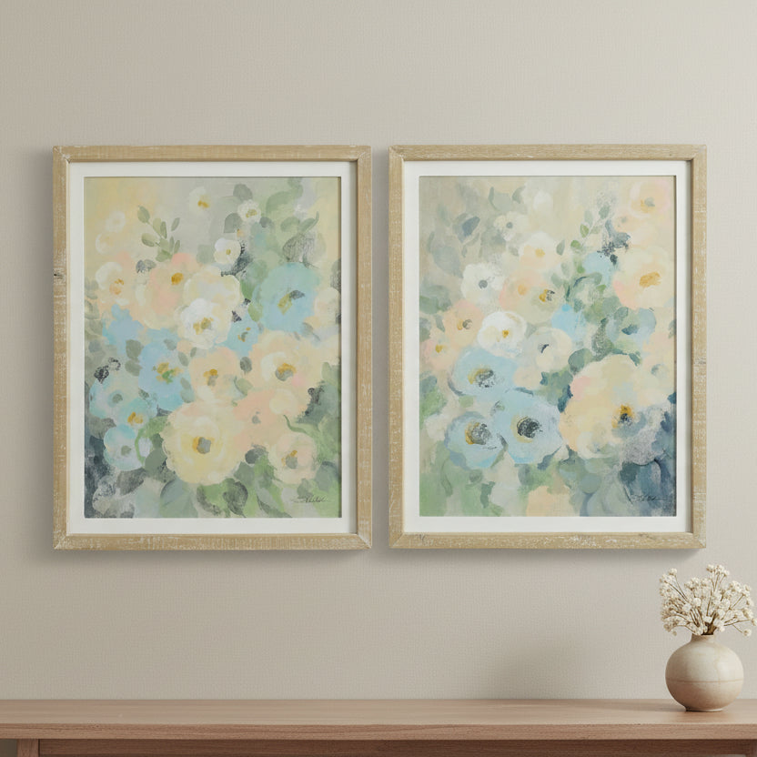 Pastel Floral Prints In Wood Frame