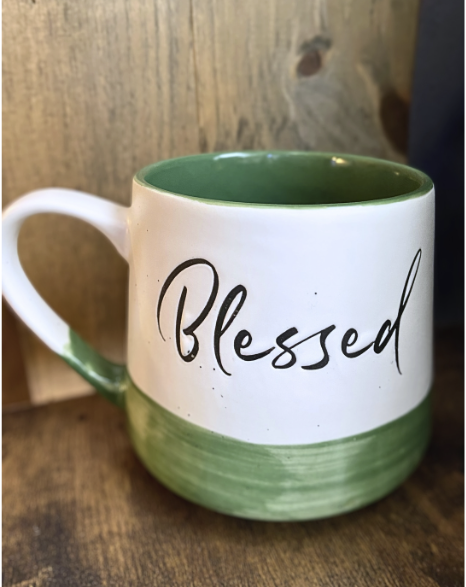 Blessed Green & White Ceramic Mug