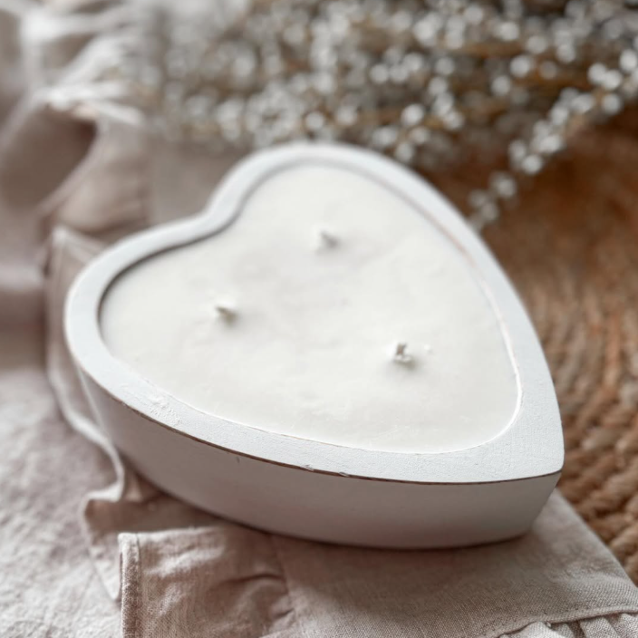 Wooden Heart Candle Bowl- Little Beausoleil Candle Co.