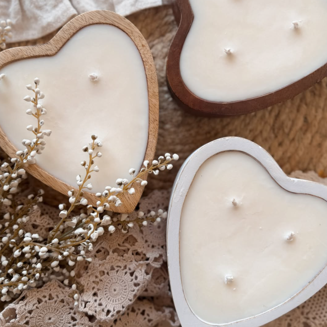 Wooden Heart Candle Bowl- Little Beausoleil Candle Co.