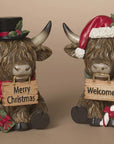Holiday Highland Cow Figurines with Signs