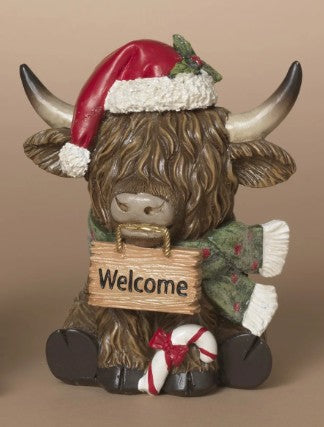 Holiday Highland Cow Figurines with Signs