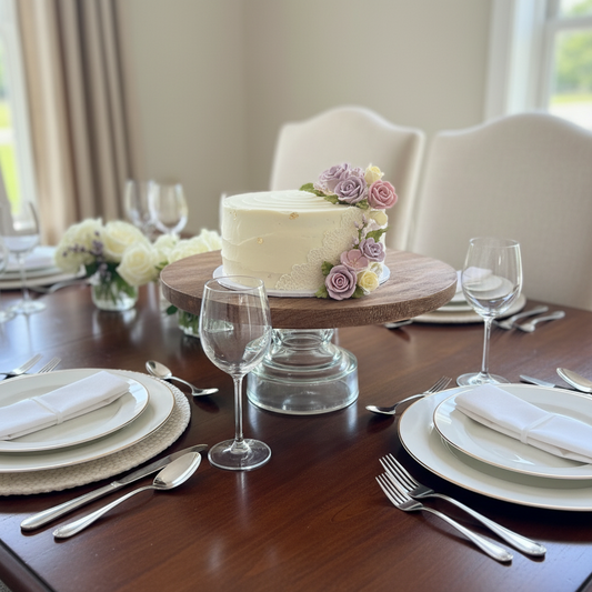 Mudpie Wood Glass Cake Stand