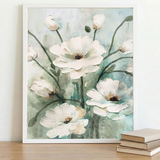 White Flower Oil Painting Wall Art