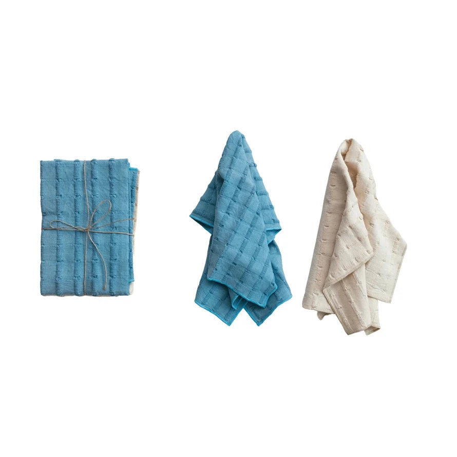 Dobby Tea Towel Set- Natural & Blue