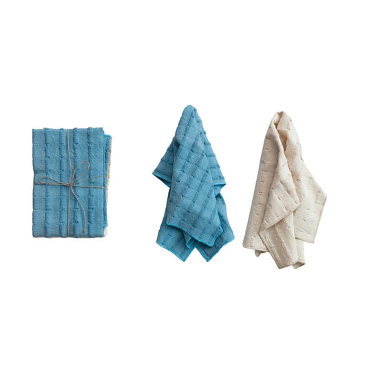 Dobby Tea Towel Set- Natural & Blue