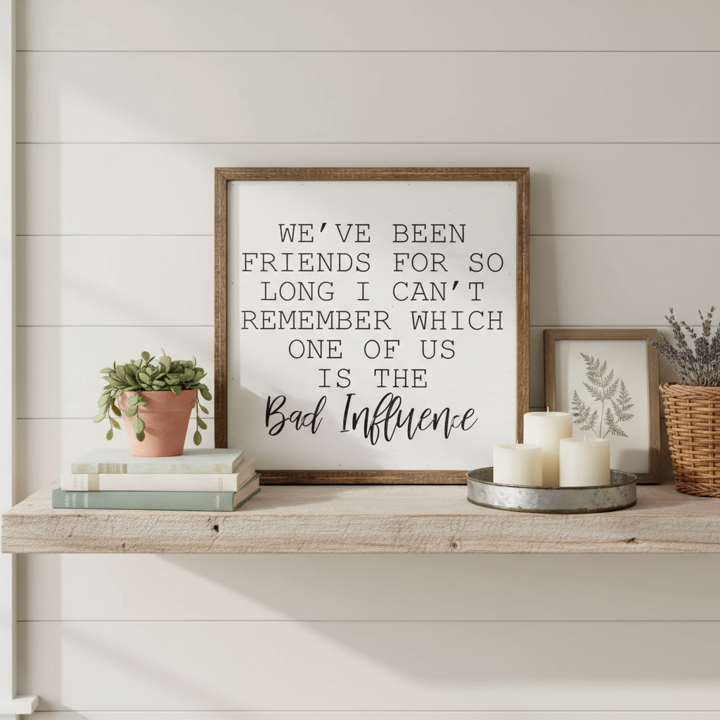“Bad Influence” Friendship Wooden Sign – 10x10”