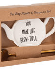 Tea Bag Holder & Teaspoon Set – Fun Phrases for Tea Lovers