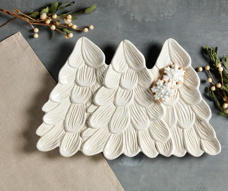 White Textured Christmas Tree Serving Platter