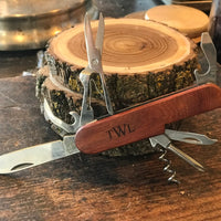 Custom Engraved 3 1/2" Wooden 8-Function Multi-Tool Pocket Knife