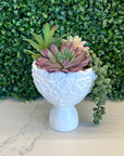 Embossed White Flower Vase with Greenery