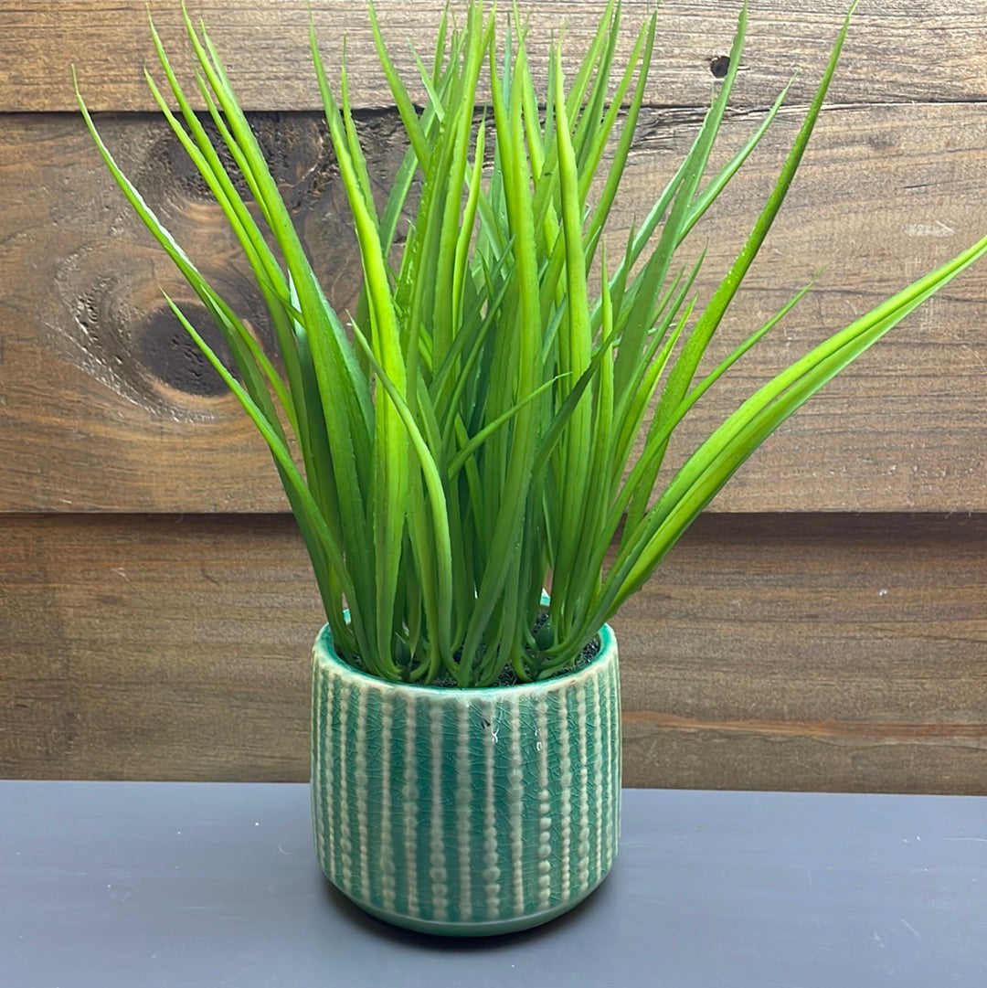 Green Pot with Artificial Grass