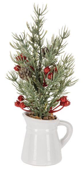 Evergreen & Berry Arrangement in White Pitcher