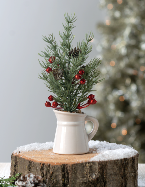 Evergreen & Berry Arrangement in White Pitcher