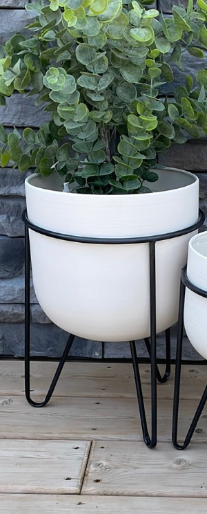 White Planter with Black Metal Stand