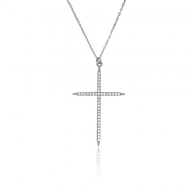 Large CZ Cross Necklace