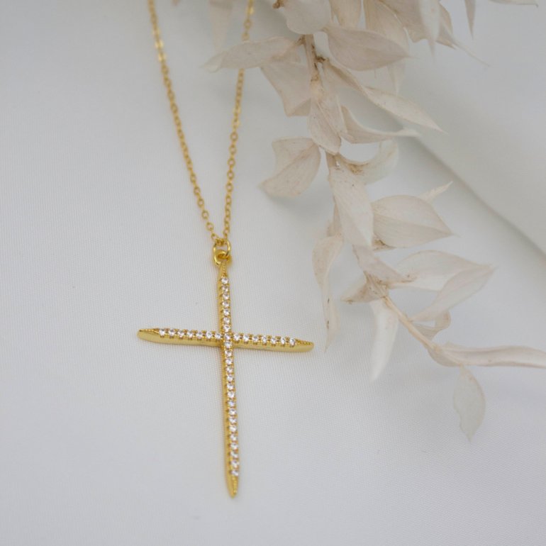 Large CZ Cross Necklace