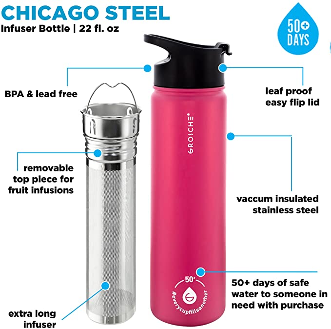 GROSCHE Chicago Steel Infuser Bottle (22oz)