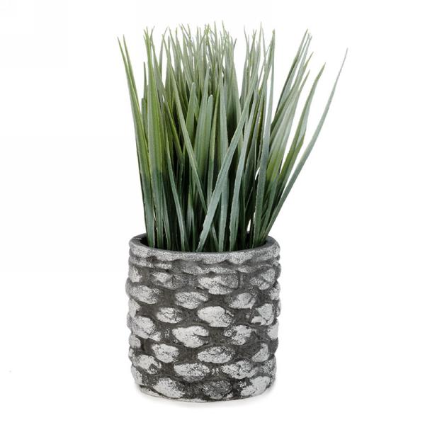 Grey/White Textured Pot with Grass Plant