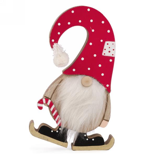 Wooden Gnome Figure with Red Polka Dot Hat