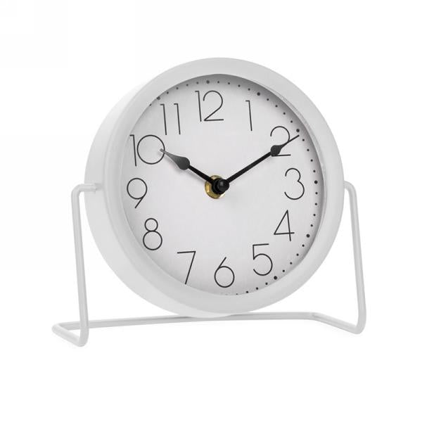 White Metal Table Clock on Stand