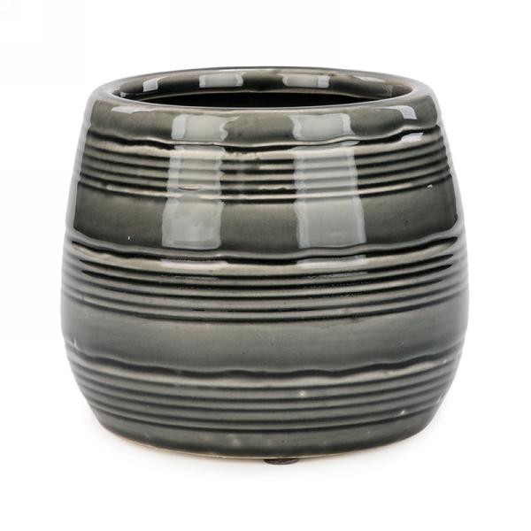 Grey Green Striped Ceramic Pot