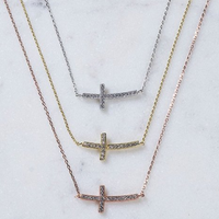 Curved Sparkling Cross Necklace