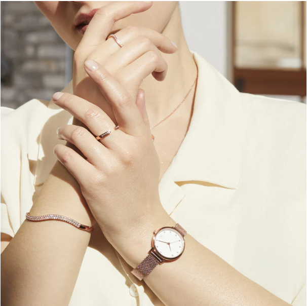 Small Stainless Steel Stones Watch