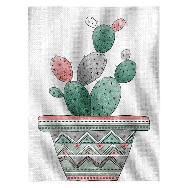 Cactus In An Aztec Pot - Canvas Art