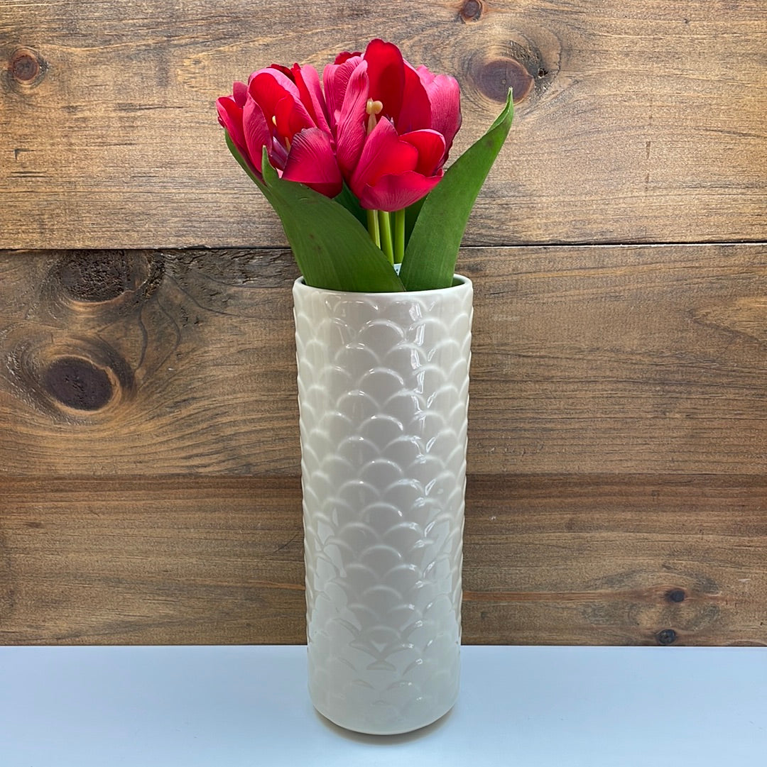 Tall Scallop Vase with Tulips