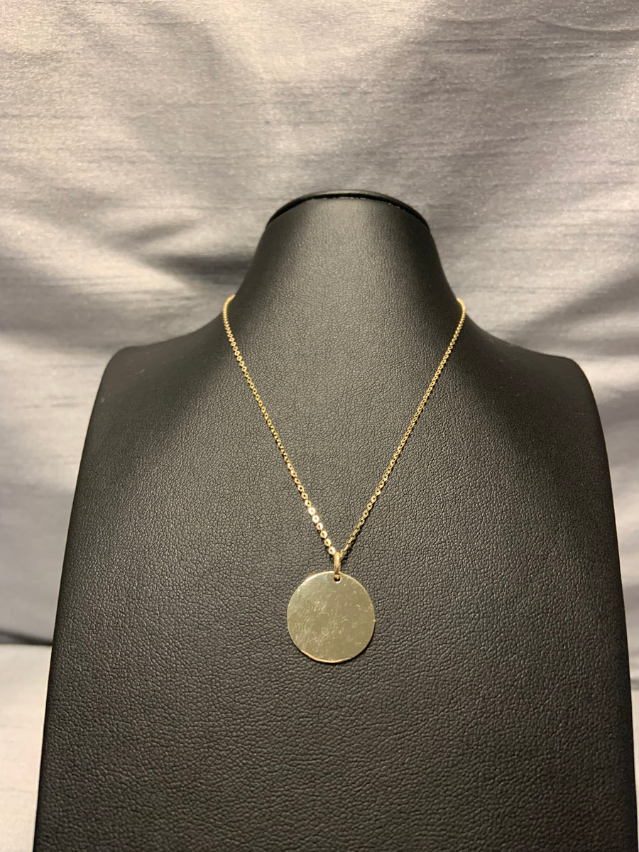 10K Gold Circular Engravable Pendant Necklace